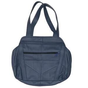 Genuine Leather Shoulder Bag Purse Made in Mexico Vintage Blue Gray Large 80/90s